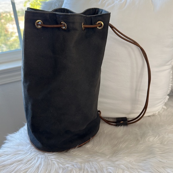 HERMES DRAWSTRING GRAY CANVAS BACKPACK - Picture 4 of 13